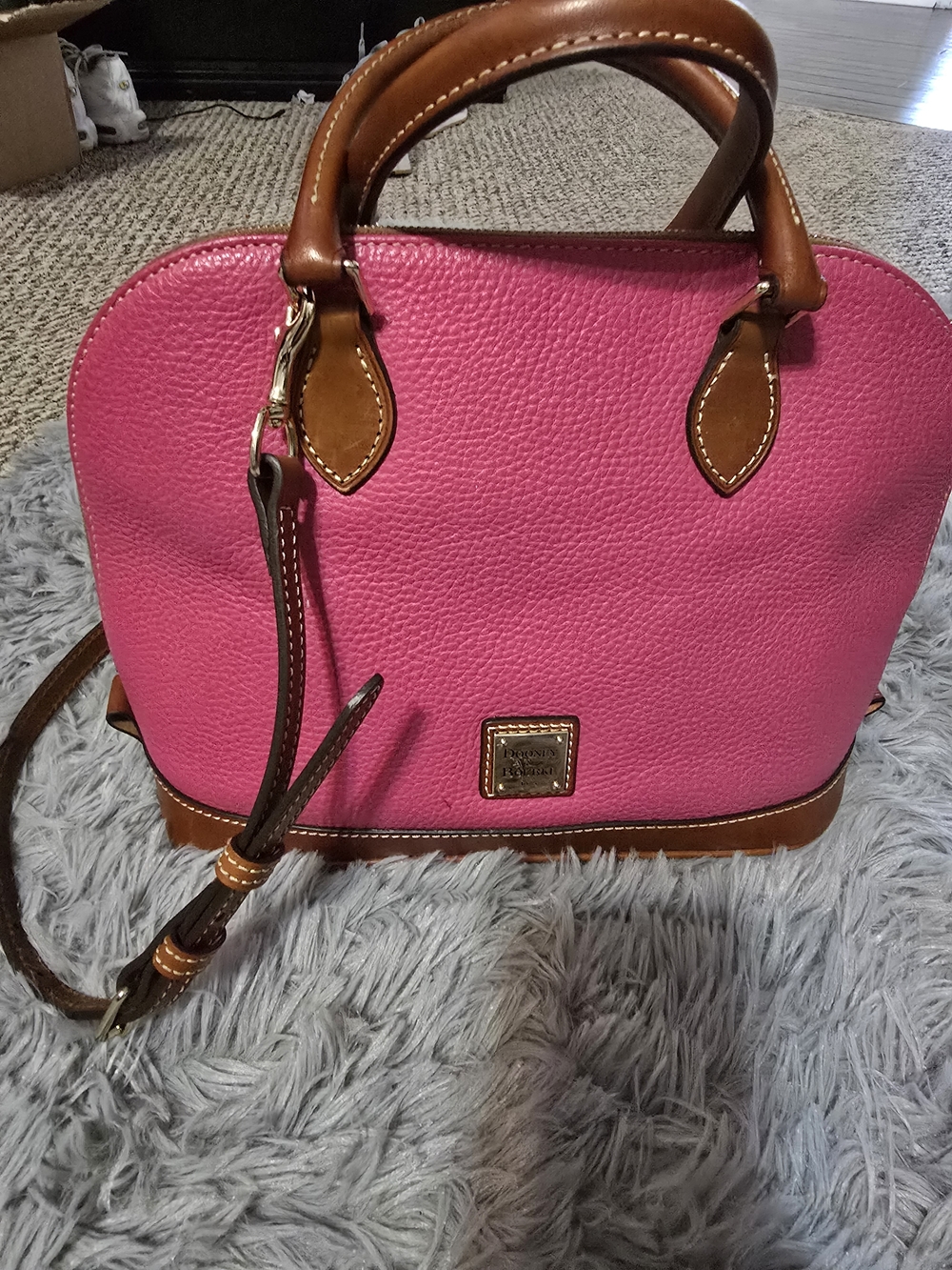Dooney & Bourke Pebbled Leather Satchel - Pink with Brown Trim